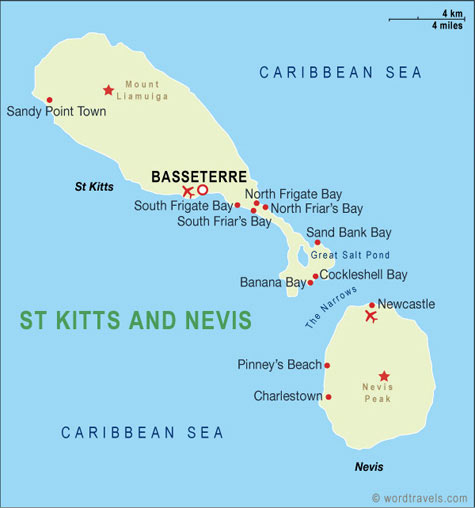 St Kitts and Nevis Map